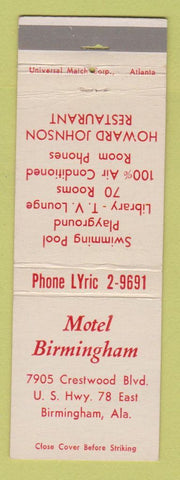 Matchbook Cover - Motel Birmingham AL WORN STRIKER
