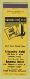Matchbook Cover - Alexandra Hotel Empress Hotel Fort William ON