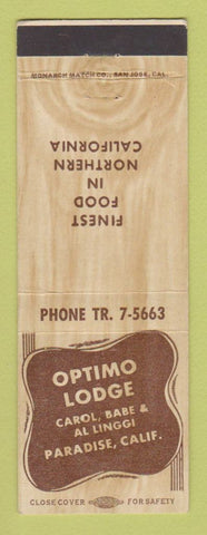 Matchbook Cover - Optimo Lodge Paradise CA