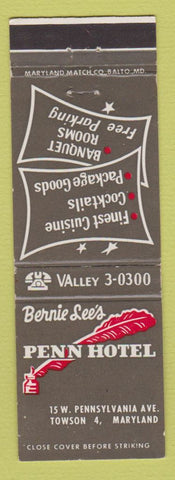 Matchbook Cover - Bernie Lee's Penn Hotel Towson MD