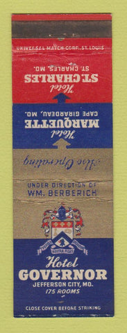 Matchbook Cover - Hotel Governor Jefferson City MO Cape Girardeau St Charles