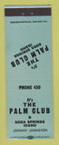 Matchbook Cover - Palm Club Soda Springs ID low phone # BLUE
