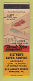 Matchbook Cover - Kistner's Super Service grocery Sunbury PA