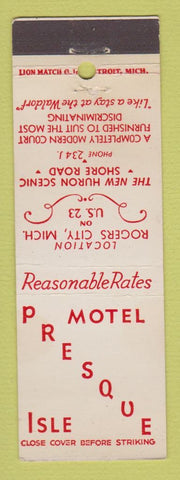 Matchbook Cover - Presque Isle Motel Rogers City MI