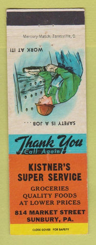 Matchbook Cover - Kistner's Super Service grocery Sunbury PA