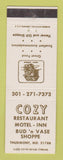 Matchbook Cover - Cozy Restaurant Motel Inn Thurmont MD