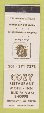 Matchbook Cover - Cozy Restaurant Motel Inn Thurmont MD