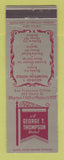 Matchbook Cover - George Thompson Hotels Eureka Boyes Springs Ignacio Benbow CA