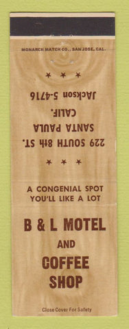 Matchbook Cover - B&L Motel Coffee Shop Santa Paula CA