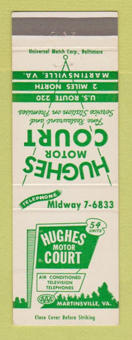 Matchbook Cover - Hughes Motor Court motel Martinsville VA