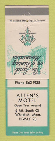 Matchbook Cover - Allen's Motel Whitefish MT
