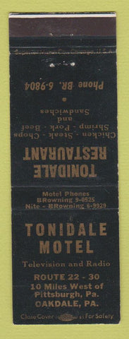 Matchbook Cover - Tonidale Motel Restaurant Oakdale PA