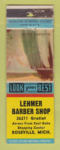 Matchbook Cover - Lehmer Barber Shop Roseville MI POOR STRIKER