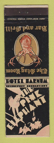 Matchbook Cover - Hotel Barnum Bridgeport CT Pink Elephant Stag Room
