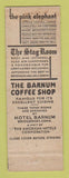 Matchbook Cover - Hotel Barnum Bridgeport CT Pink Elephant Stag Room