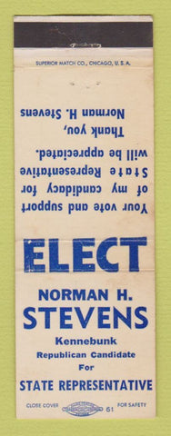 Matchbook Cover - Norman Stevens for State Rep Kennebunk ME WEAR