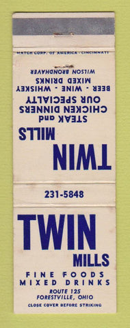 Matchbook Cover - Twin Mills Restaurant Forestville OH WEAR