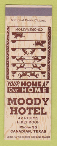 Matchbook Cover - Moody Hotel Canadian TX low phone #
