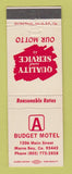 Matchbook Cover - Budget Motel Morro Bay CA