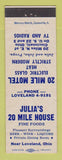 Matchbook Cover - Julia's 20 Mile House Motel Loveland OH C