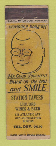 Matchbook Cover - Station Tavern Liquor Boston MA Federal LONG WORN