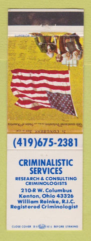 Matchbook Cover - Criminalistic Services Crime Research Kenton OH
