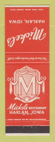 Matchbook Cover - Mickel's Restaurant Harlan IA