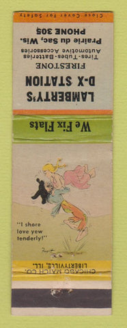 Matchbook Cover - Lamberty's DX oil gas Firestone Prairie du Sac WI hillbilly