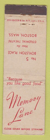 Matchbook Cover - Memory Lane Restaurant Boston MA WEAR