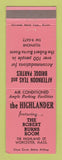 Matchbook Cover - Highlander Hotel Worcester MA Robert Burns Room