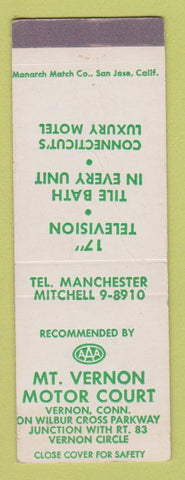 Matchbook Cover - Mount Vernon Motor Court Vernon CT SAMPLE WORN
