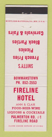 Matchbook Cover - Fireline Hotel Bowmanstown PA