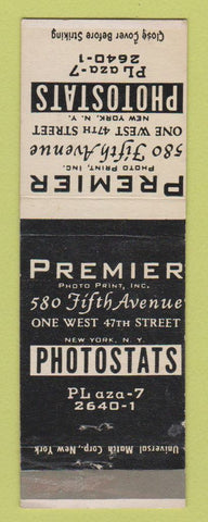 Matchbook Cover - Premier Photostats New York City