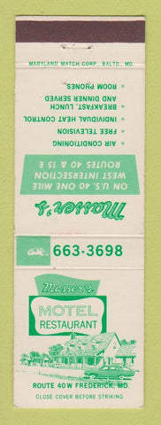 Matchbook Cover - Masser's Motel Restaurant Frederick MD