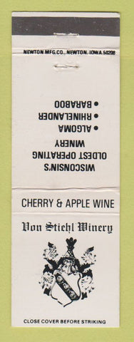 Matchbook Cover - Von Stiehl Winery Algoma Rhinelander Baraboo WI