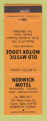 Matchbook Cover - Norwich Motel CT Old Mystic Motor Lodge