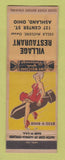Matchbook Cover - Village Restaurant Ashland OH WEAR pinup