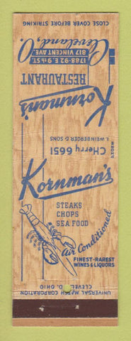 Matchbook Cover - Kornman's Restaurant Cleveland OH lobster