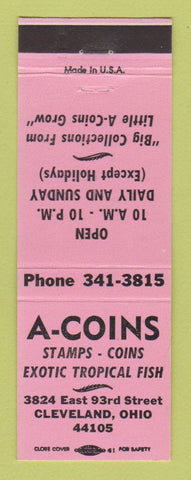 Matchbook Cover - A Coins Stamps Tropical Fish Cleveland