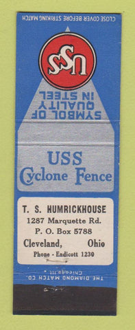 Matchbook Cover - USS Cyclone Fence TS Humrickhouse Cleveland OH
