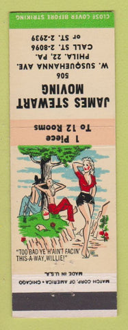 Matchbook Cover - James Stewart Moving Philadelphia PA hillbilly