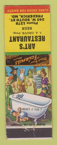Matchbook Cover - Art's Restaurant Frederick MD WEAR hillbilly