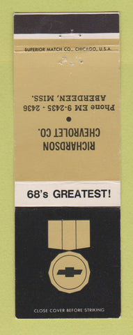 Matchbook Cover - 1968 Chevrolet Richardson Aberdeen MS