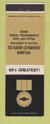 Matchbook Cover - 1968 Chevrolet Heilman Buick Cambridge NE WEAR