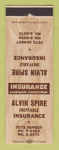 Matchbook Cover - Alvin Spire Insurance Los Angeles?