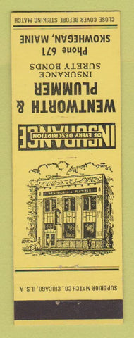 Matchbook Cover - Wentworth and Plummer Insurance Skowhegan ME