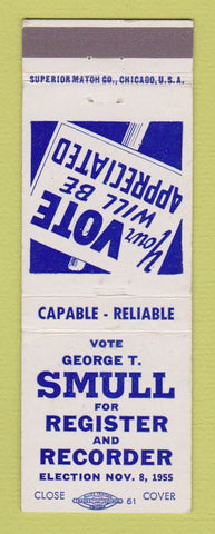 Matchbook Cover - George Smull for Register and Recorder Election 1955