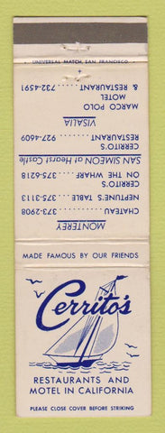Matchbook Cover - Cerrito's Restaurants Motel Monterey Visalia CA