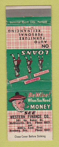 Matchbook Cover - Western Finance McMinnville Newberg OR