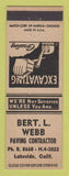 Matchbook Cover - Bert L Webb Paving Contractor Lakeside CA